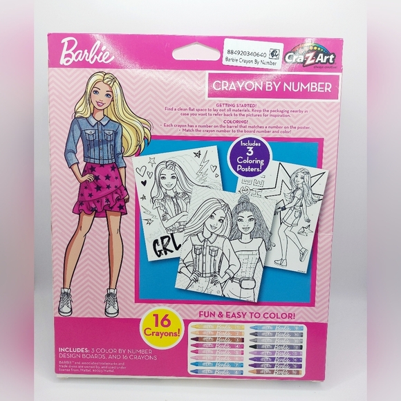 Cra-Z-Art Barbie Crayon by Number Poster Set, 19 Piece Coloring Set, Beginner - Picture 2 of 4